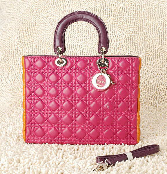 replica jumbo lady dior lambskin leather bag 6322 rosered&orange with silver hardware